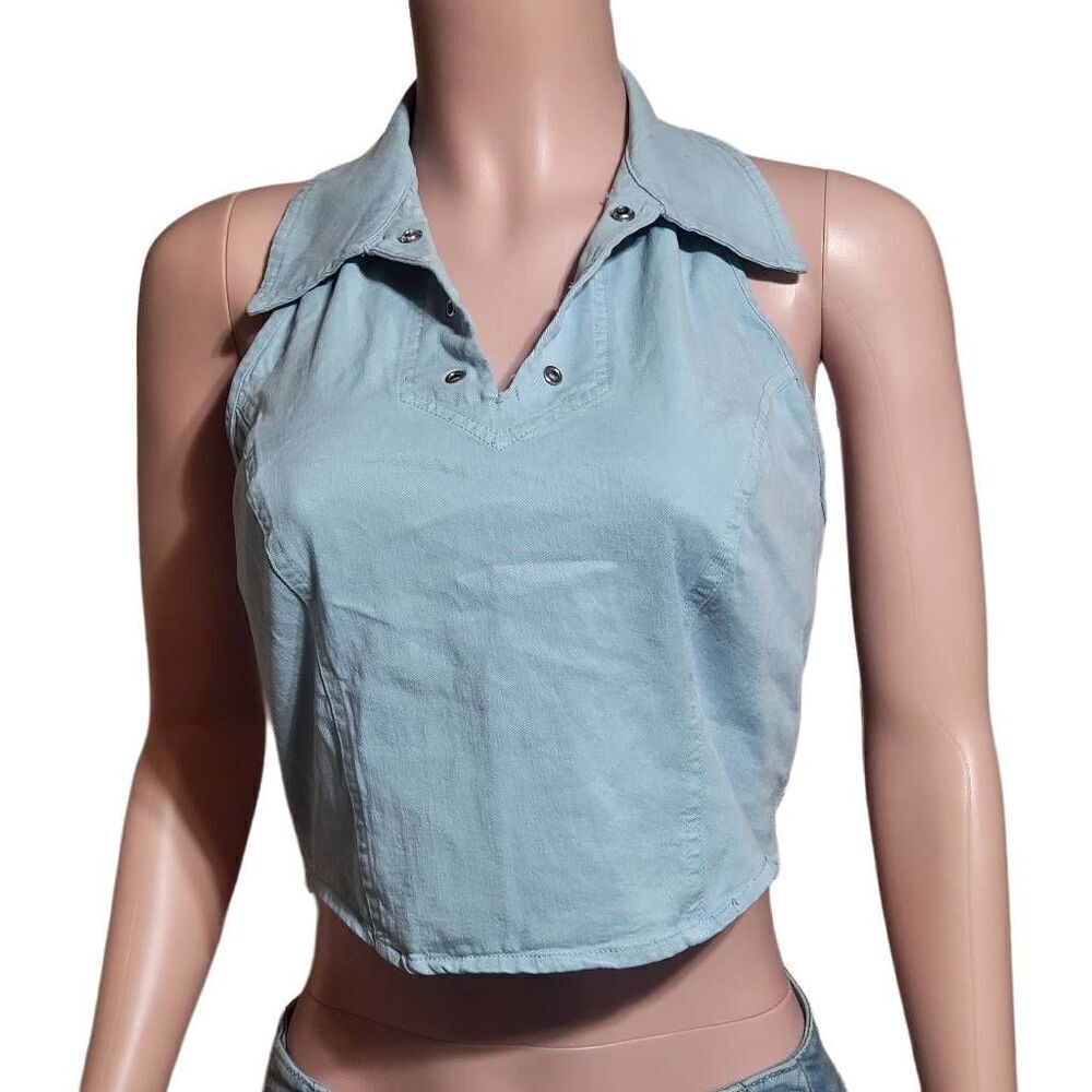 Pulp misty blue halter cropped top M